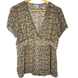 Sundance Silk Floral Baby Doll Top SZ 14 Green Yellow Blue Cottagecore Flowy EUC